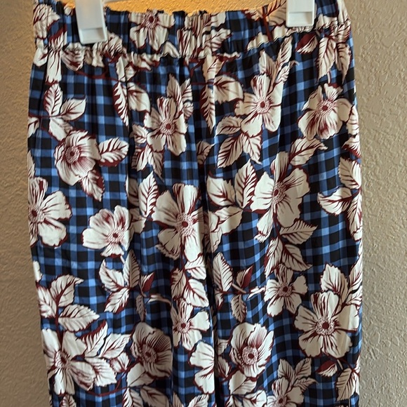 Anthropologie Scotch & Soda pull on Wide-Leg floral blue plaid Pants/ size S - Picture 11 of 12